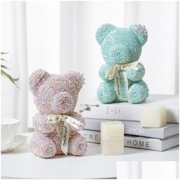 Decorative Flowers & Wreaths Decorative Flowers Wreaths Drop Drill Pipe Rose Teddy Bear Artificial For Women Valentines Gift Wedding C Dh4Wh