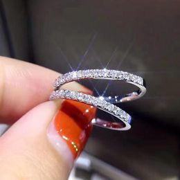 New Fashion Genuine 925 Sterling silver CZ Stone Ring Fine Jewelry Simple Round Thin Ring for Women Element Ring size 4957389762315U