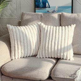 Pillow Faux Rabbit Fur Square Cushion Cover Big Thick Striped Super Soft Solid Colour 45x45cm Sofa Decor 231205