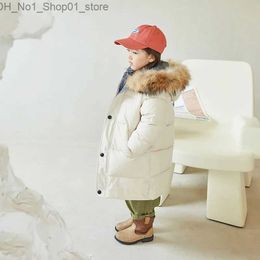 Down Coat Kids Thicken Warm Boys Winter Real Fur Hooded Long Parkas Girls Cotton Jackets Outerwears Teen Children Clothing Q231206