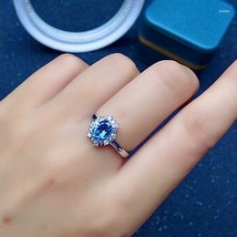 Cluster Rings Sale London Blue Topaz Silver Ring For Young Girl 5mm 7mm VVS Grade Design Style 925 Jewelry