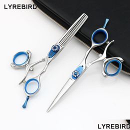 Hair Scissors Lyrebird High Class Set 6 Inch 360 Thumb Swivel Handle Professional Quality Drop Delivery Products Care Styling Dh7R4