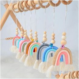 Mobiles Ins Nordic Wall Nursery Decor Woven Rainbow Kids Room Decoration Pendant Wood Crafts Wooden Ring Tassel Hanging Ornaments Drop Dhwvz