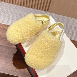 Sandals Spring Summer Slingback Fur Vacation Genuine Leather Shoes For Women Comfort Concise Round Toe Flats Solid Colour