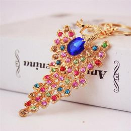 Newest Fashion Keychain 3pcs Colorful Rhinestone Crystal Paved Animal Beauty Peacock Key Chain Hanging Women Car Key Rings258N