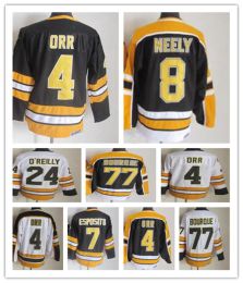 Men Bobby Orr Boston Vintage Hockey Jerseys 7 Phil Esposito 24 Terry O'reilly 8 Cam Neely 77 Ray Bourque Ed CCM Retro Uniforms Black W