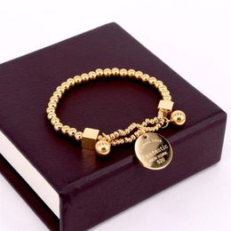 Link Chain Stainless Steel Ball Beads Bracelet For Women Circle Tag Charm Stretch Strand Fantastic Eternal Love York 2289