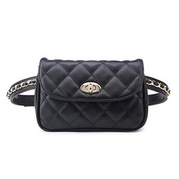 Women Waist Belt Bag Chain Belt Pack Waist Bag Plaid Small PU Leather Women Bag Travel Bags Casual Waist Pack248a