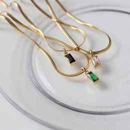 Pendant Necklaces Gold Plated Stainless Steel Snake Chain Square Zircon Emerald Black Bone Choker Necklace For Women Gift Neck Jew253R