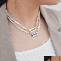 Pendant Necklaces Angel Number Necklaces Imitation Pearl Choker Necklace 000 555 777 888 999 Stainless Steel Minimalist Jewellery Drop D Dh4Nz