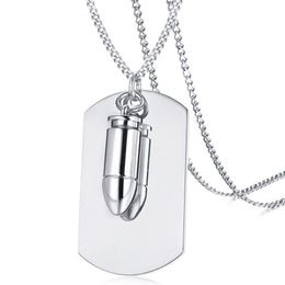 Stainless Steel Men's Blank Dog Tag Necklace with Bullet Pendant on Chain - Silver Gold Black283c