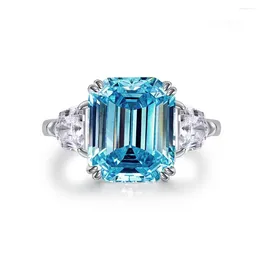 Cluster Rings 925 Sterling Silver Diamond Ring Sea Blue Treasure Light Luxury Fashion Colourful Large Rock Sugar