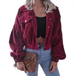 Women's Jackets Womens Jacket Slightly Elastic Solid Color 1pc BF Style Corduroy Fall Winter Lapel Collar Long Lantern Sleeves