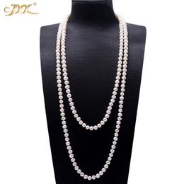 JYX Pearl Sweater Necklaces Long Round Natural White 8-9mm Natural Freshwater Pearl Necklace Endless charm necklace 328 2011043070
