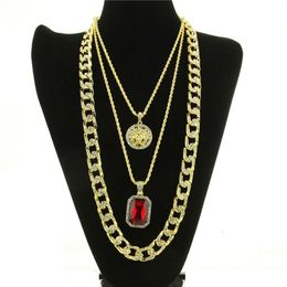 Fashion-Hop Necklace Jewellery New Ruby Pendant Necklace 3Pcs Set Fashion Cuban Link Chain Jewellery Set255n