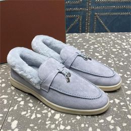 Womens Summer Charms Walk Loafers Casual Shoes Luxurys Designer Suede Water-repellent Spot-resistant Midnight Blue Windy Dunes Beaver fur Boat Shoes 35-42