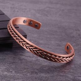 ed Pure Copper Bracelets Braid Health Energy Magnetic Bracelet Benefits Men Adjustable Cuff Bracelets Anthritis Pain Relief Q286y