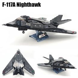 Diecast Model 1375PCS Technical F 117A Nighthawk Attack Aircraft Building Blocks Military Stealth Fighter Bricks Toys Children Birthday Gift 231204