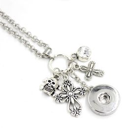 New Arrival Bohemian Style Women Jewellery Whole Interchangeable Jewelry Cross Skull Pendant Necklace 18mm Snap Button Necklac301I