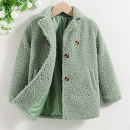 Jackets Autumn Winter In Fleece Jacket For Girls 2-7 Years Kids Girl's Green Furry Coat Stylish Korean Casual Simple Wool