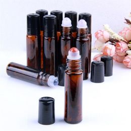 10pcs Natural Gemstone Rocks Quartz Roller Ball on Refillable Empty Essential Oil Bottles Amber Glass 10ml Crystal Chips Inside315e