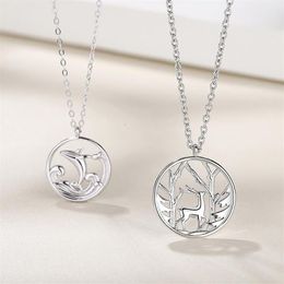 Pendant Necklaces Fashion Mori Whale And Deer Couple Silver Plated Collarbone Round Geometric Animal Clavicle Chain MS008Pendant325i