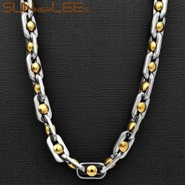 Pendant Necklaces SUNNERLEES 316L Stainless Steel Necklace 9mm Geometric Beads Link Chain Gold Silver Color Men Women Fashion Jewelry Gift SC74 N 231204