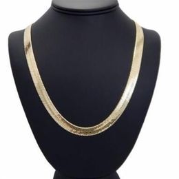 Mens Flat Herringbone Chain 14K Gold Plated 9mm 24 Necklace2954