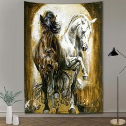 Tapestries Black WhitePentium Horse Wild Leopard Animal Print Wall Hippie Tapestry Polyester Fabric Home Decor Rug Carpets Hanging3154