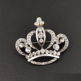 Pins Brooches Crown Gold Sier Color Clear Rhinestone Pins Dress Decoration Buckle Badge Jewelry Accessories For Women Drop Delivery Dhm3I