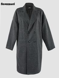 Men's Wool Blends Nerazzurri Autumn Winter Grey Soft Warm Woolen Coat for Men Double Breasted Loose Casual Korean Fashion 2023 blends coat y231212