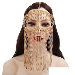 Belly Chains Women Handmade Faux Crystal Tassel Masquerade Mask Veil Face Chain Dance Stage Cosplay Party Headband Boho Festival Hair Dhxlh
