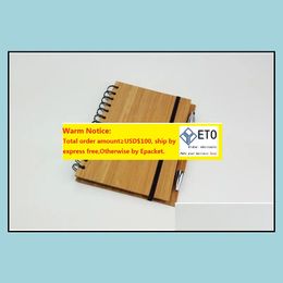 Notepads Notes Office School Supplies Business Industrial Wood Bamboo Er Notebook Spiral Notepad With Pen 70 Sheets Recycled Lined Paper ZZ