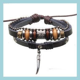 Charm Bracelets Leather Bracelet Genuine Wooden Bead Charm Infinity Bracelets Drop Delivery Jewellery Bracelets Dhpr5