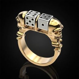 Cluster Rings Creative Skull Dice For Men Vintage Fashion Gold Silver Colour Punk Ring Male Classic Two Tone Jewellery Halloween Part266S