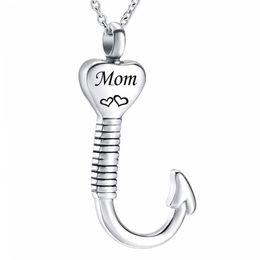 New Titanium Steel Cremation Fish Hook Heart Pendant Keepsake Urn Necklace For Ashes Memorial Jewellery Memento2472