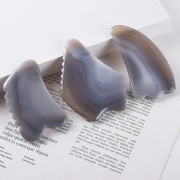 100% Natural Grey Agate Jade Stone Gua Sha Facial Care Tools Agate Guasha Scraping Massage Tool for Body and Face Sculpting Skin Tightening