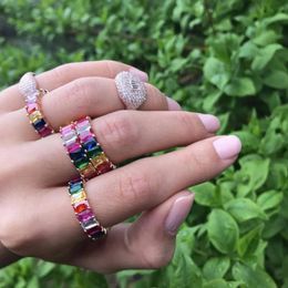 Wedding Rings Rainbow Shiny Colourful Cute Rings Bohemia Fashion Rainbow Rhinestone CZ Punk Finger Ring Attractive Women Girls Wedding Jewellery 231205