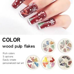 Stickers Decals JIN PAI 5 Colors 3D Beauty Nail Art Wood Pulp Sticker Merry Christmas Snow Flash Decoration Glitter Mixed Plastic 231216