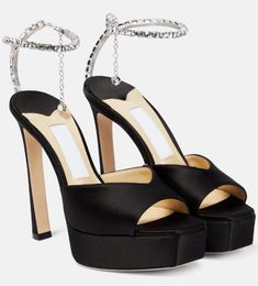 Moda yaz gelin düğün saeda sandalet ayakkabıları lüks kadınlar açık ayak parmağı platform topuklular sanal kristal zincir pompalar beyaz, pembe, siyah sanalias eu35-43