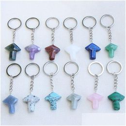 Key Rings Natural Stone Mushroom Keychains Healing Crystal Car Decor Chain Keyholder Drop Delivery Jewelry Dhxlq