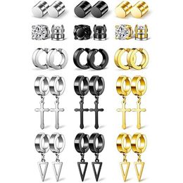 Stud 15 Pairs Magnetic Fake Earrings Stainless Steel Cross Dangle Hoop Non-piercing Unisex Clip On Earring335t