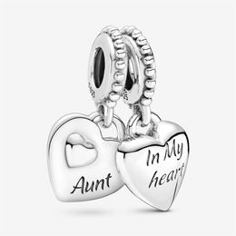 100% 925 Sterling Silver Aunt & Niece Split Heart Dangle Charms Fit Original European Charm Bracelet Fashion Women Jewelry Accesso337n