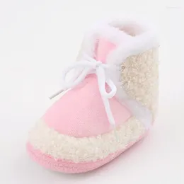 First Walkers SCEINRET Baby Thickened Plush Boots Infant Tie-Up Non-Slip Soft Sole Flat Shoes Winter Warm Crib