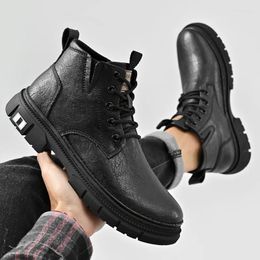 Boots Versatile Outdoor High-end High Quality Leather Ankle Men Lace Up Thick Soled Waterproof