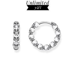 Charm Skull Creole Hinged Hoop Earrings 925 Sterling Silver Style Skeleton Round Fashion Jewellery Women Men 2021220C