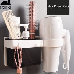 Wall Mounted Bathroom Organizer Hair Dryer Holder Storage Toiletries Household Items Hairdryer Rack Strong Sucker Shelf 210330258L