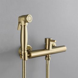 H & Cold Bidet Sprayer Faucet Brushed Gold Brass Black Chrome Wall Mounted Toilet Shower Kit 2660