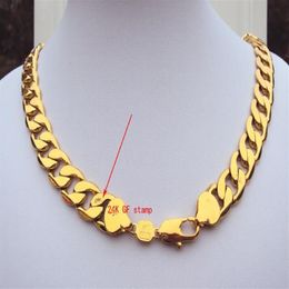 Heavy 108g 24k Stamp Real Yellow Gold 23 6inch Men's Necklace 12MM Curb Chain Jewelry Permanent classic Packaged with F305q