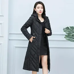 Women's Trench Coats 2023 Autumn Winter Down Padded Jackets Womens Korean Fashion Casual Cotton Women' Hooded Large Size Over Knee Parkas